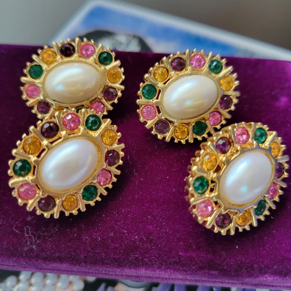 Contemporary Clip-On Earrings ~ 4pr ~ Rhinestones ~ Craft ~ Re-purpose ~ Upcycle